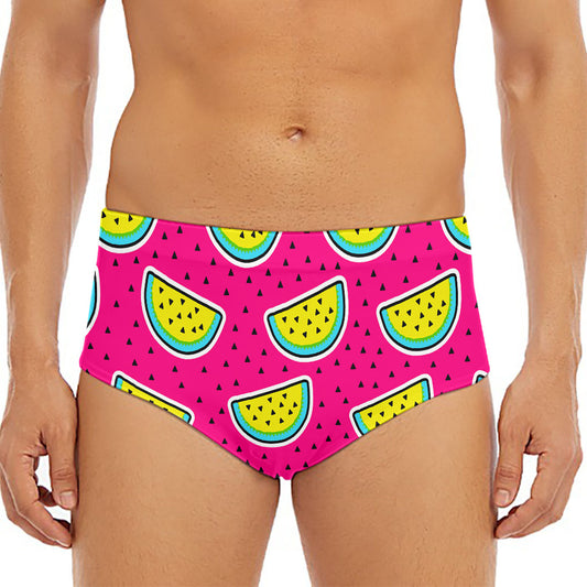 Purple Fancy Watermelon Pattern Print Men's Triangle Swim Briefs