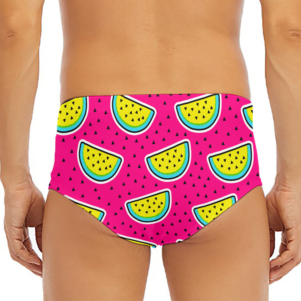 Purple Fancy Watermelon Pattern Print Men's Triangle Swim Briefs