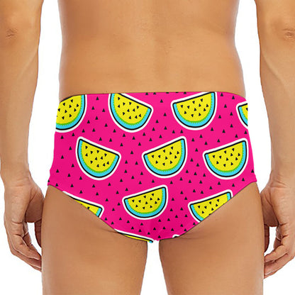 Purple Fancy Watermelon Pattern Print Men's Triangle Swim Briefs