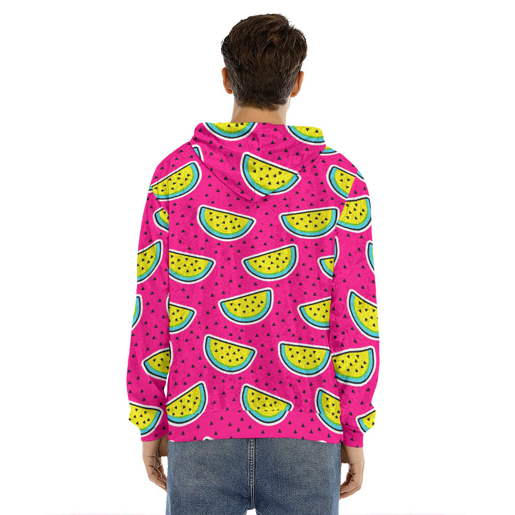 Purple Fancy Watermelon Pattern Print Men's Velvet Pullover Hoodie