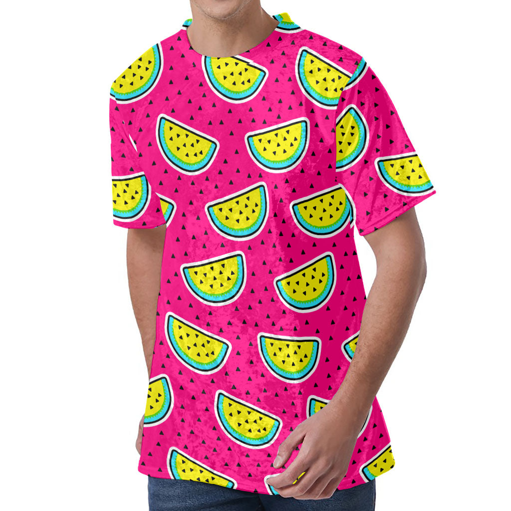 Purple Fancy Watermelon Pattern Print Men's Velvet T-Shirt