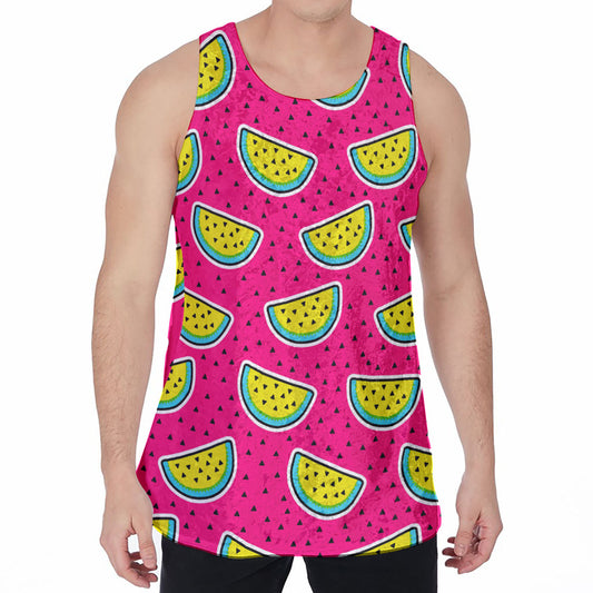Purple Fancy Watermelon Pattern Print Men's Velvet Tank Top