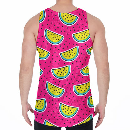 Purple Fancy Watermelon Pattern Print Men's Velvet Tank Top