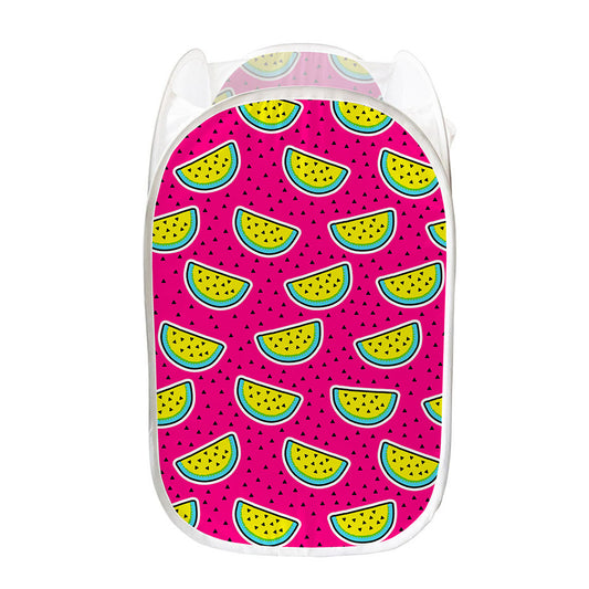 Purple Fancy Watermelon Pattern Print Mesh Laundry Hamper