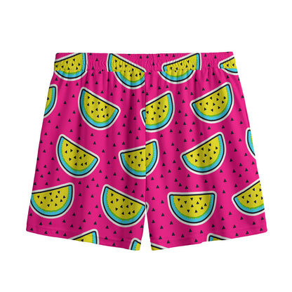 Purple Fancy Watermelon Pattern Print Mesh Shorts