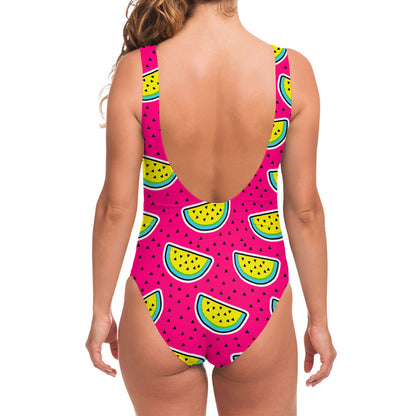 Purple Fancy Watermelon Pattern Print One Piece Swimsuit