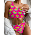 Purple Fancy Watermelon Pattern Print One Shoulder Bikini Set