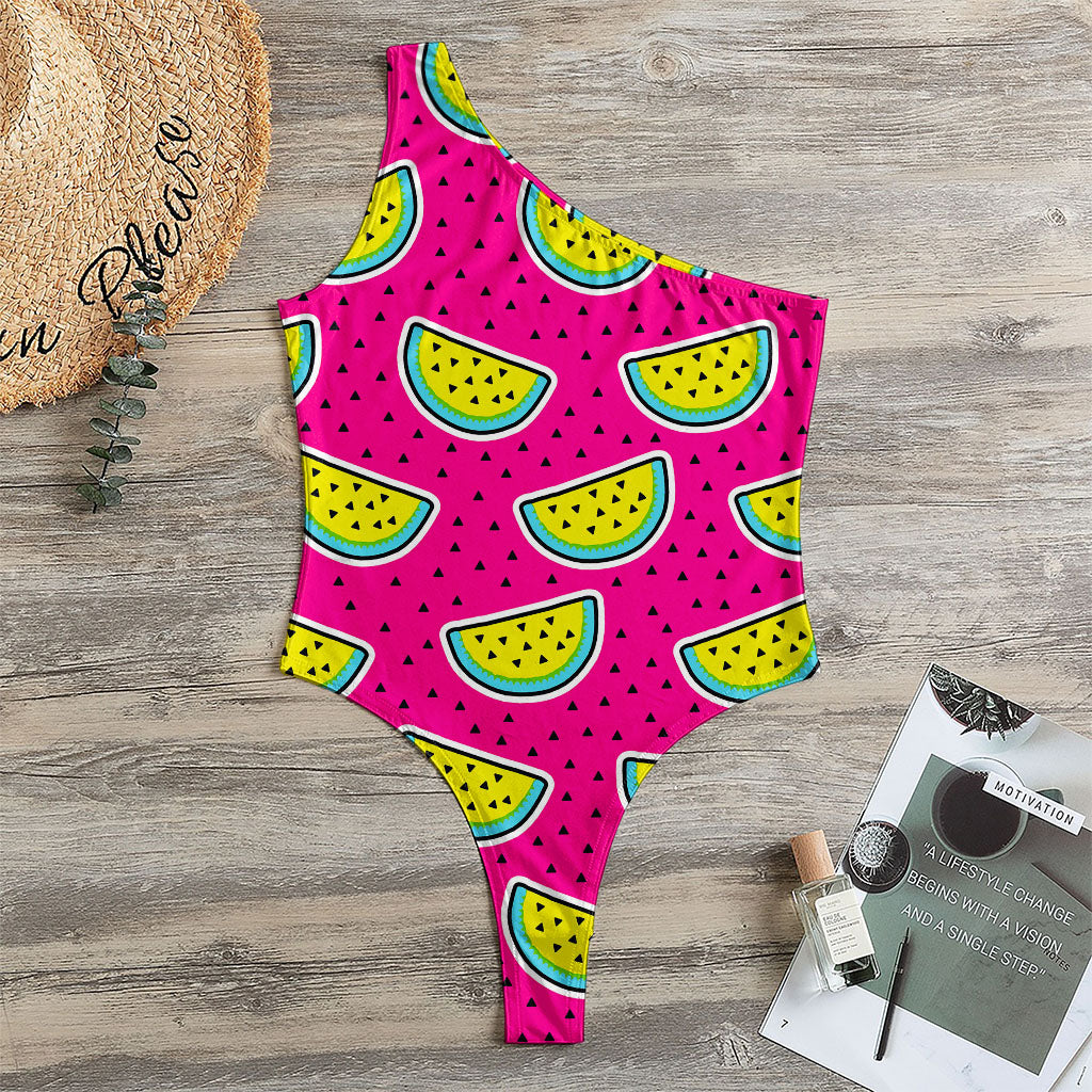Purple Fancy Watermelon Pattern Print One Shoulder Bodysuit