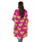 Purple Fancy Watermelon Pattern Print Open Front Beach Cover Up