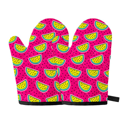 Purple Fancy Watermelon Pattern Print Oven Mitts