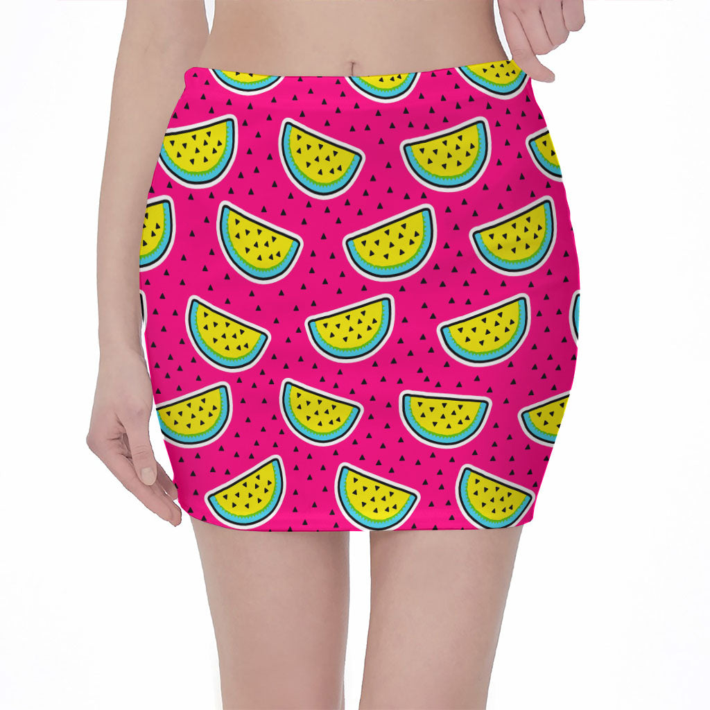 Purple Fancy Watermelon Pattern Print Pencil Mini Skirt
