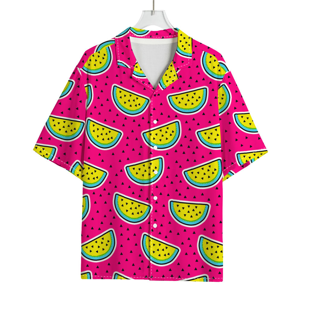 Purple Fancy Watermelon Pattern Print Rayon Hawaiian Shirt