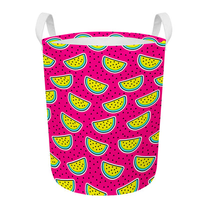 Purple Fancy Watermelon Pattern Print Round Laundry Basket