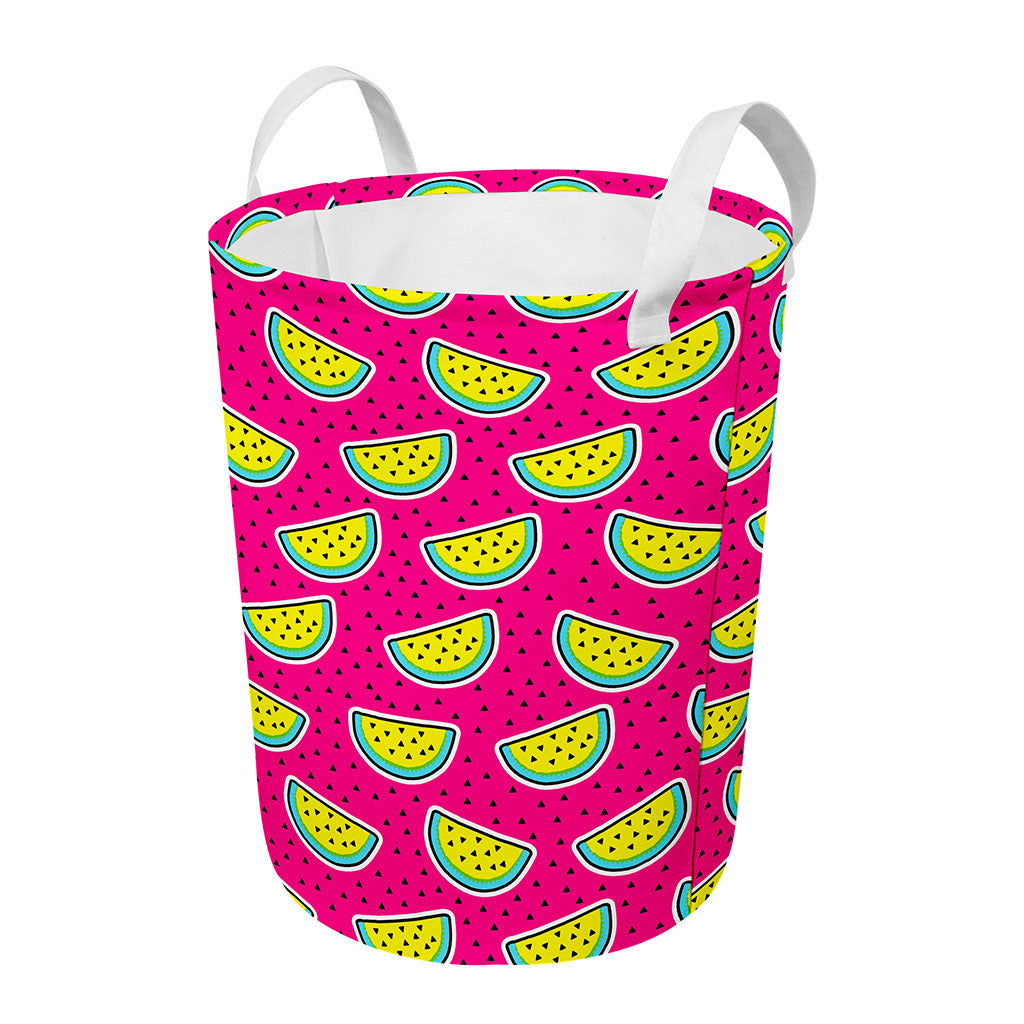 Purple Fancy Watermelon Pattern Print Round Laundry Basket