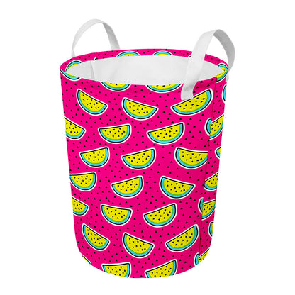 Purple Fancy Watermelon Pattern Print Round Laundry Basket