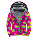 Purple Fancy Watermelon Pattern Print Sherpa Lined Zip Up Hoodie