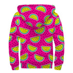 Purple Fancy Watermelon Pattern Print Sherpa Lined Zip Up Hoodie
