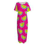 Purple Fancy Watermelon Pattern Print Short Sleeve Long Nightdress