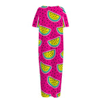 Purple Fancy Watermelon Pattern Print Short Sleeve Long Nightdress