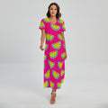 Purple Fancy Watermelon Pattern Print Short Sleeve Maxi Dress