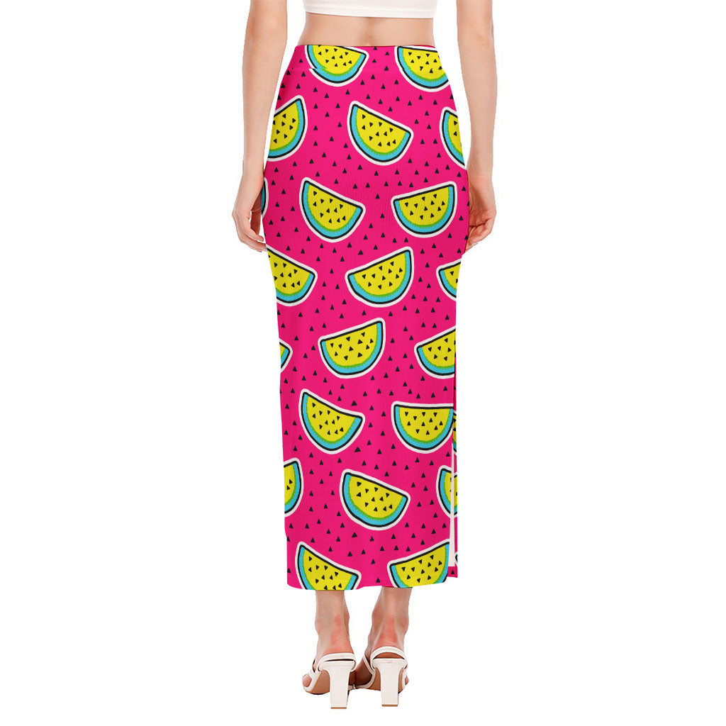 Purple Fancy Watermelon Pattern Print Side Slit Maxi Skirt
