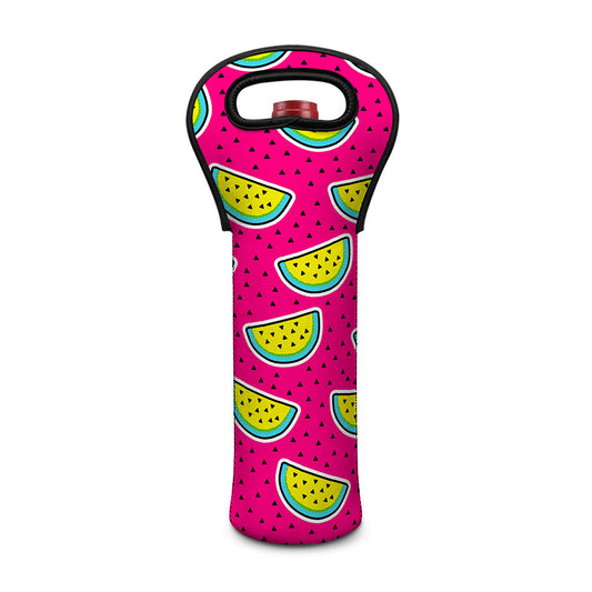 Purple Fancy Watermelon Pattern Print Single Neoprene Wine Tote