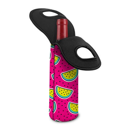 Purple Fancy Watermelon Pattern Print Single Neoprene Wine Tote