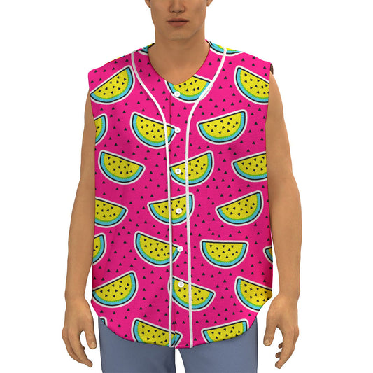 Purple Fancy Watermelon Pattern Print Sleeveless Baseball Jersey