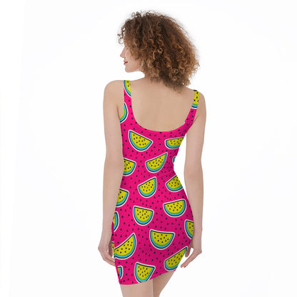 Purple Fancy Watermelon Pattern Print Sleeveless Bodycon Dress
