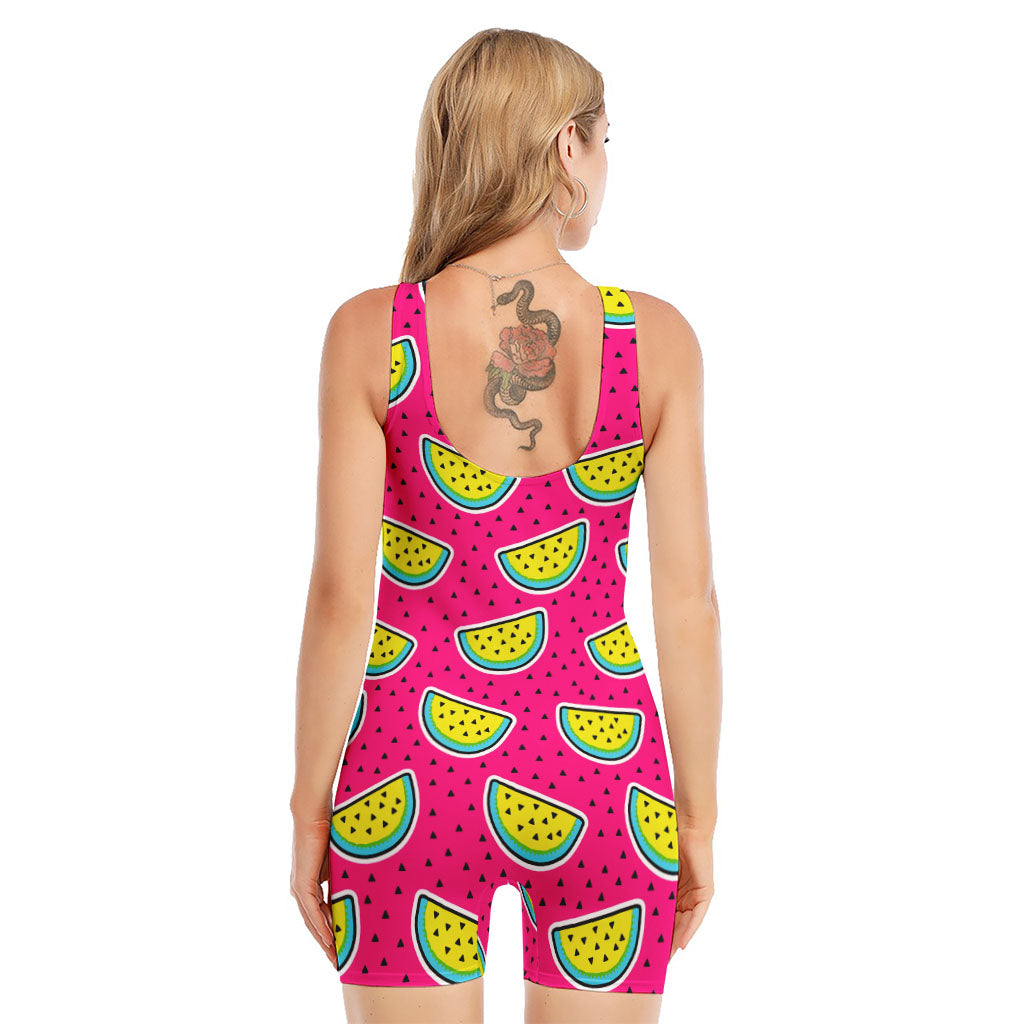 Purple Fancy Watermelon Pattern Print Sleeveless One Piece Swimsuit