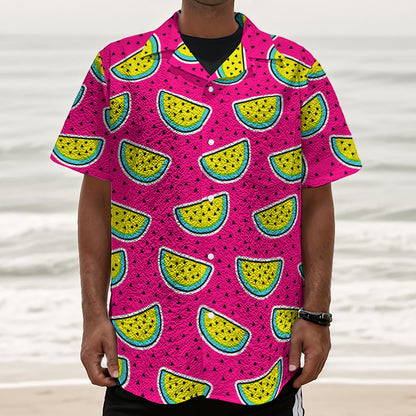 Purple Fancy Watermelon Pattern Print Textured Short Sleeve Shirt