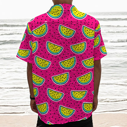 Purple Fancy Watermelon Pattern Print Textured Short Sleeve Shirt