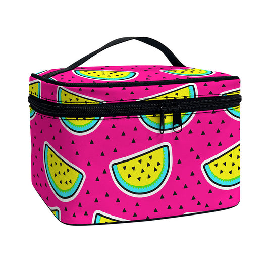 Purple Fancy Watermelon Pattern Print Travel Makeup Bag