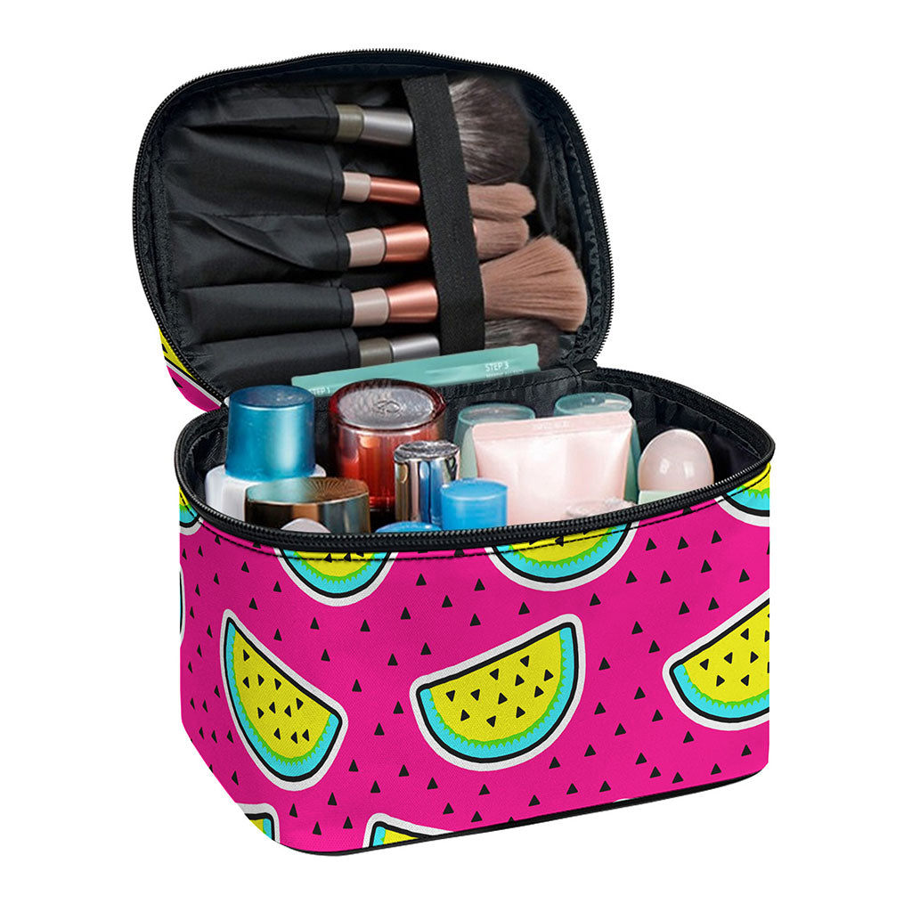 Purple Fancy Watermelon Pattern Print Travel Makeup Bag