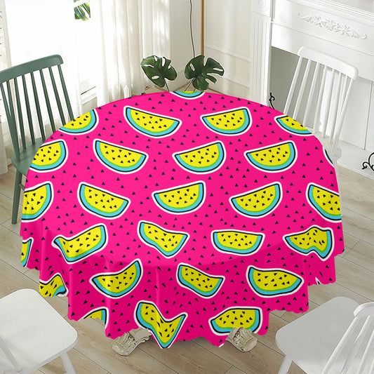 Purple Fancy Watermelon Pattern Print Waterproof Round Tablecloth
