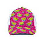 Purple Fancy Watermelon Pattern Print White Mesh Trucker Cap