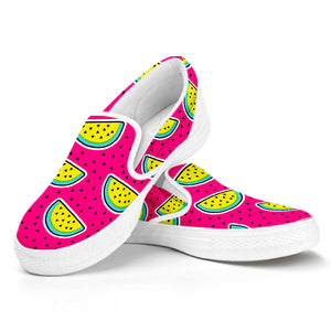 Purple Fancy Watermelon Pattern Print White Slip On Sneakers