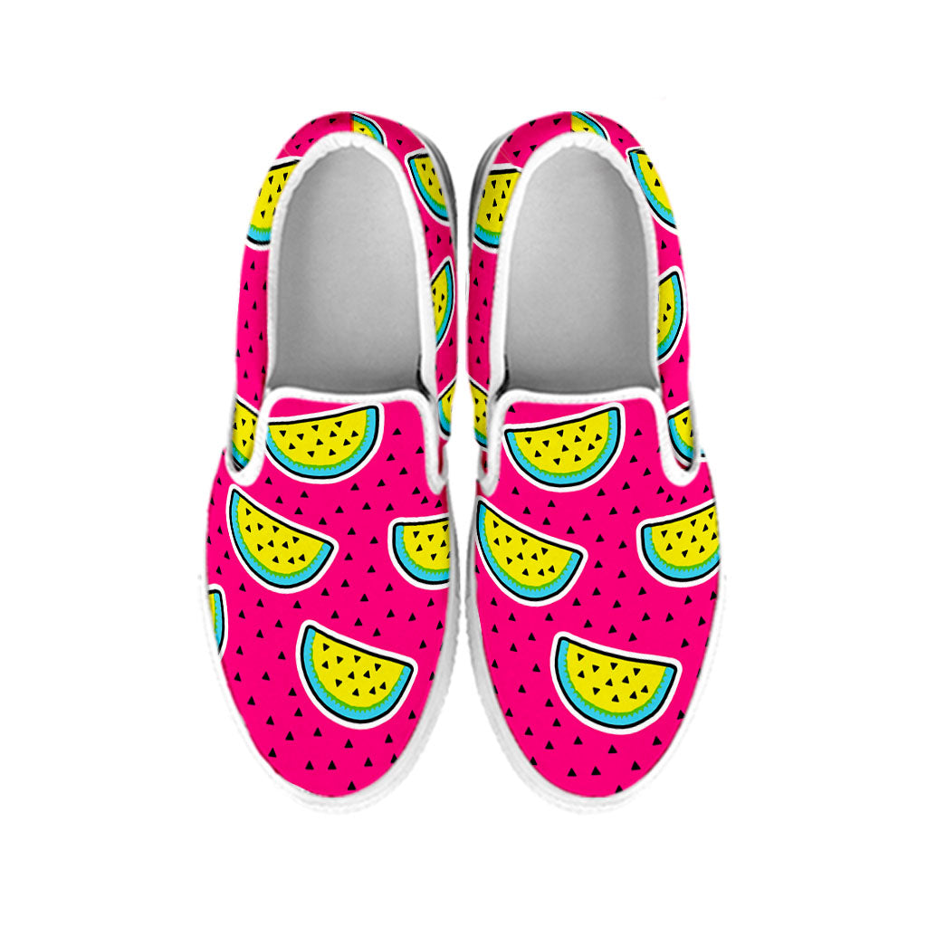 Purple Fancy Watermelon Pattern Print White Slip On Sneakers