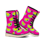 Purple Fancy Watermelon Pattern Print Winter Boots