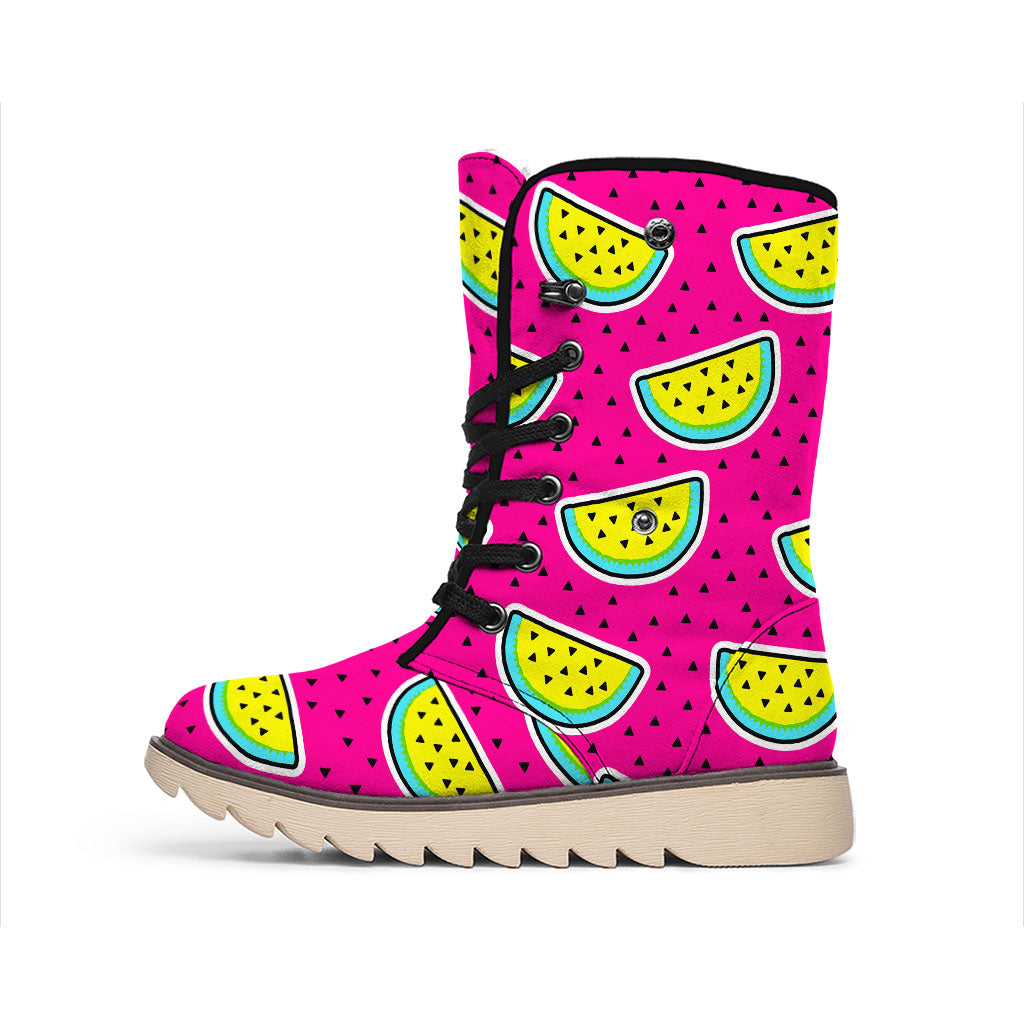 Purple Fancy Watermelon Pattern Print Winter Boots