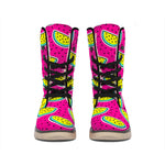 Purple Fancy Watermelon Pattern Print Winter Boots