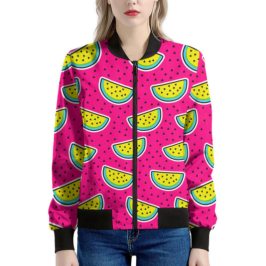 Purple Fancy Watermelon Pattern Print Women's Bomber Jacket