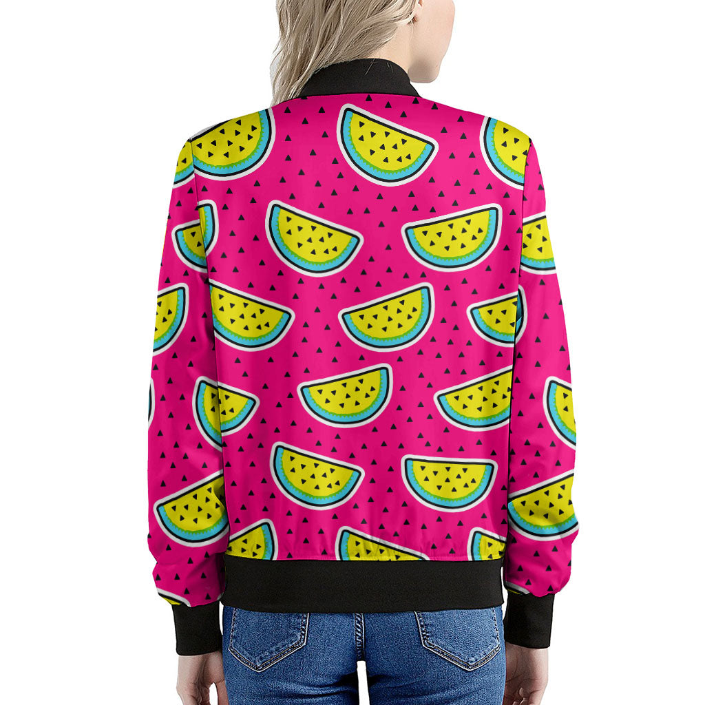 Purple Fancy Watermelon Pattern Print Women's Bomber Jacket