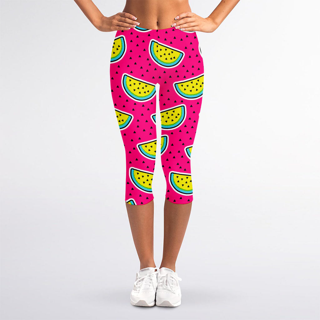 Purple Fancy Watermelon Pattern Print Women's Capri Leggings