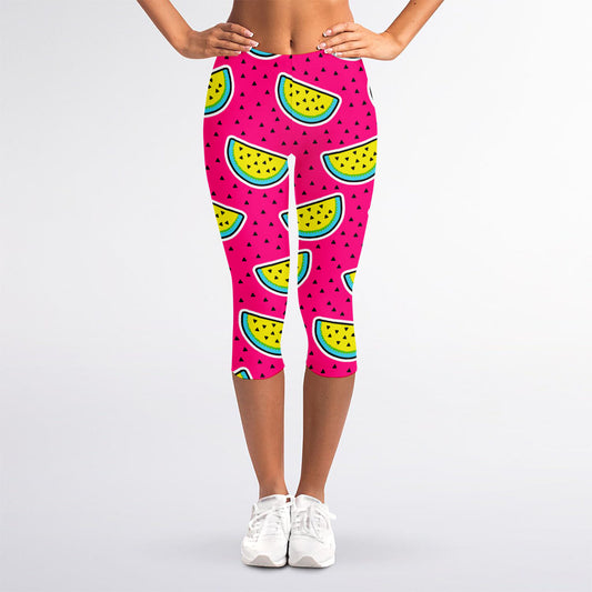 Purple Fancy Watermelon Pattern Print Women's Capri Leggings