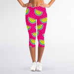 Purple Fancy Watermelon Pattern Print Women's Capri Leggings