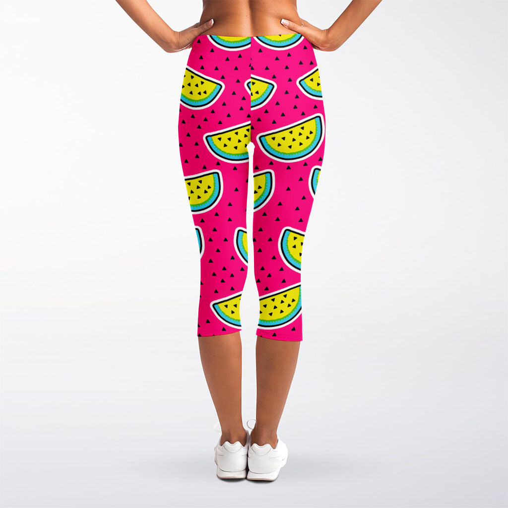 Purple Fancy Watermelon Pattern Print Women's Capri Leggings