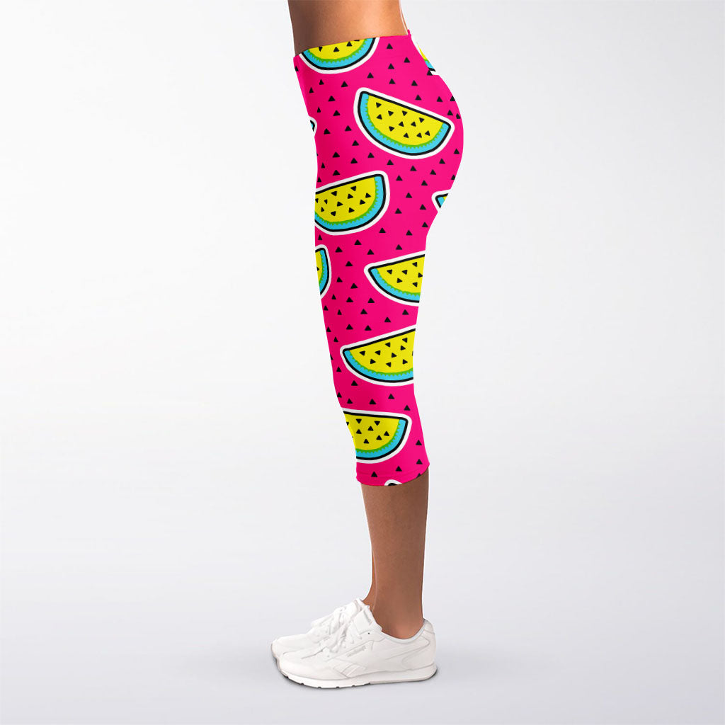 Purple Fancy Watermelon Pattern Print Women's Capri Leggings