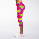 Purple Fancy Watermelon Pattern Print Women's Capri Leggings