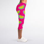 Purple Fancy Watermelon Pattern Print Women's Capri Leggings